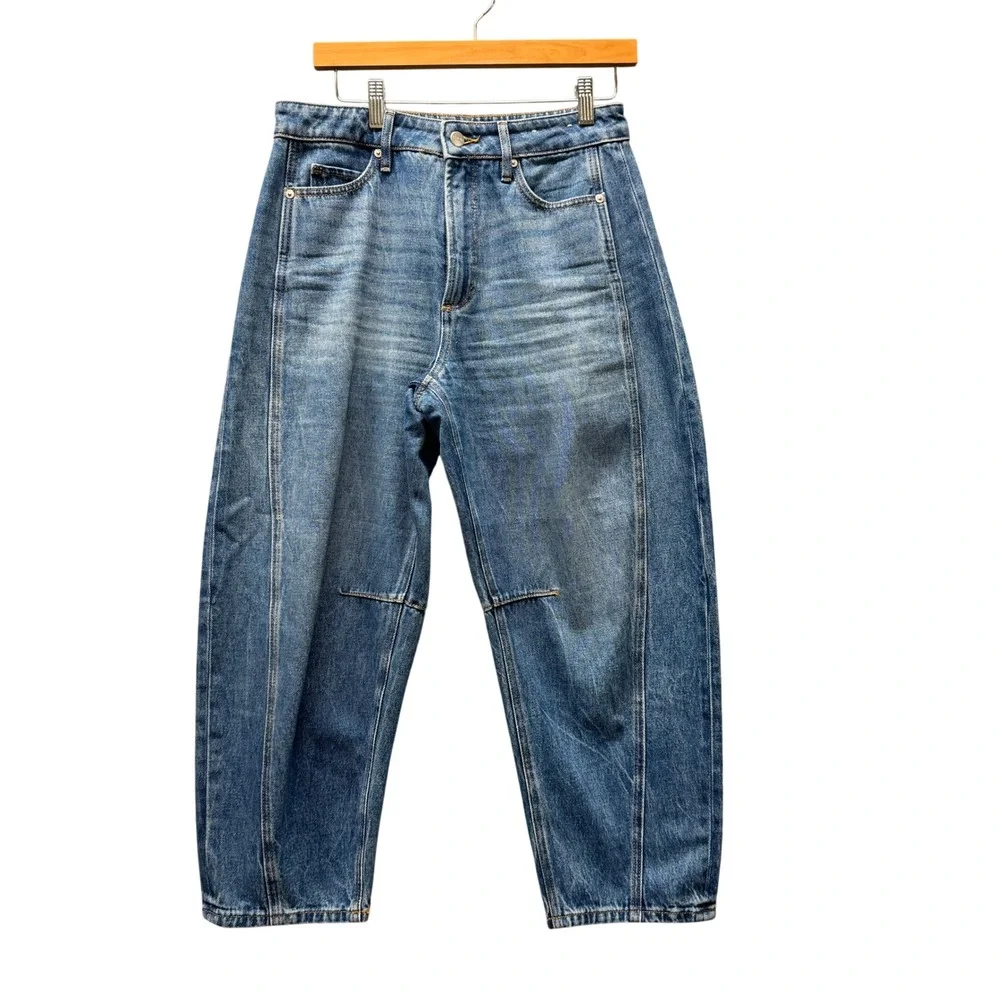 Rivete Barrel Jeans Womens 27 Petite 27P (29x25) Blue High Rise Denim Boho Crop